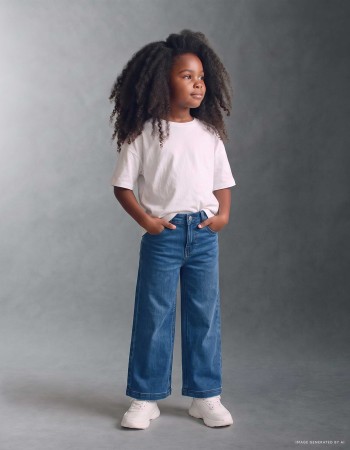 Wide leg jeans with 4 pockets for girls, blue