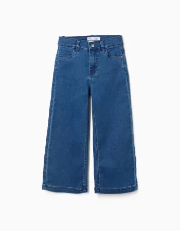 Wide leg jeans with 4 pockets for girls, blue