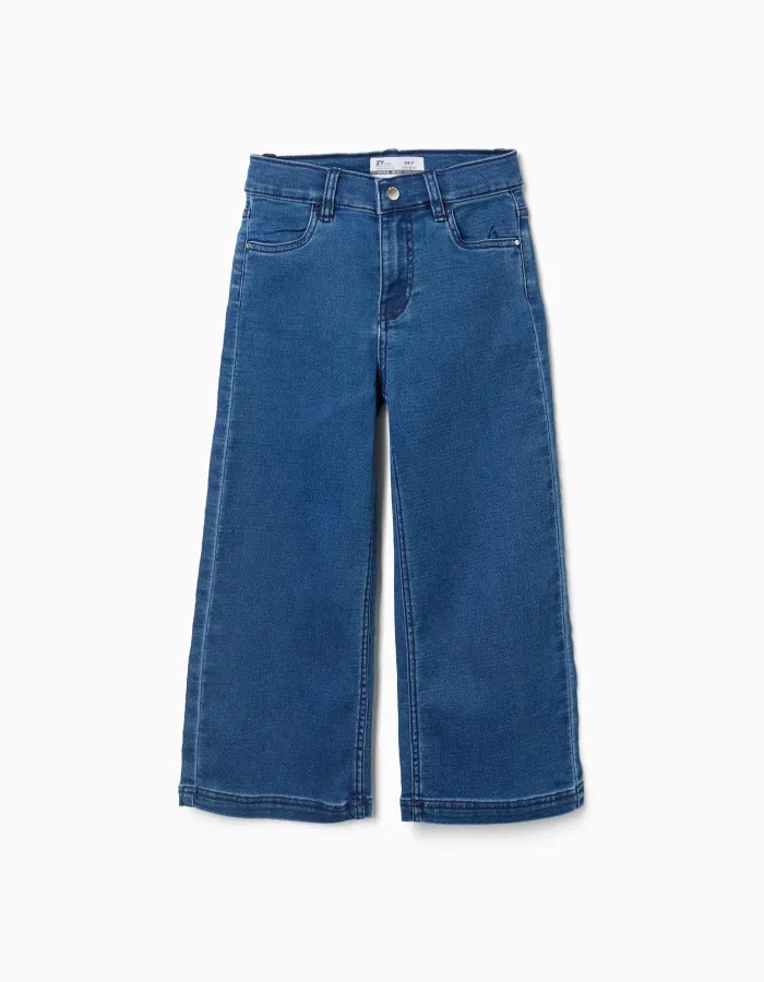Wide leg jeans with 4 pockets for girls, blue