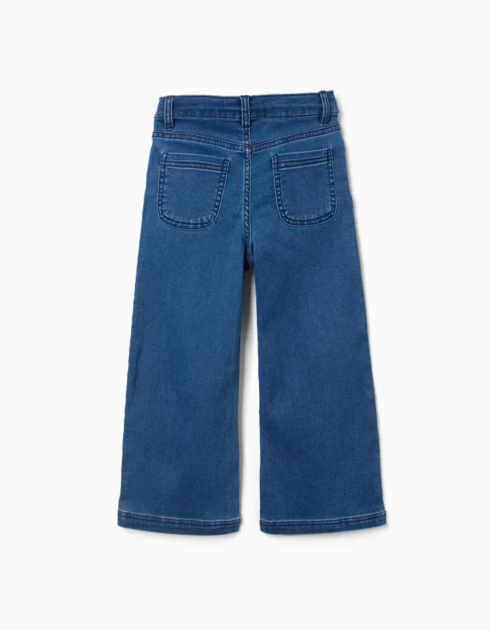 Wide leg jeans with 4 pockets for girls, blue