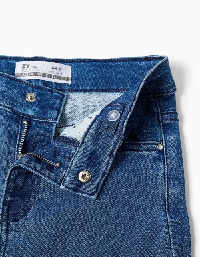 Wide leg jeans with 4 pockets for girls, blue