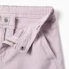 Wide leg twill trousers with four pockets for girls, light purple