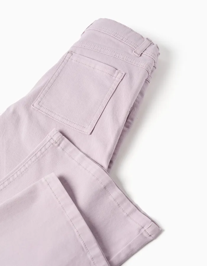 Wide leg twill trousers with four pockets for girls, light purple