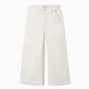 Wide leg twill trousers with four pockets for girls, white