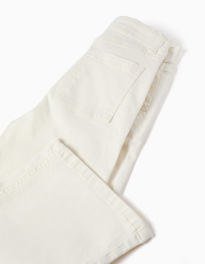 Wide leg twill trousers with four pockets for girls, white