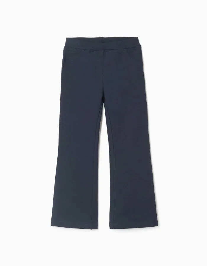 Flared brushed jeggings for girls, navy blue