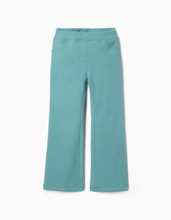 Flared brushed jeggings for girls, blue-green