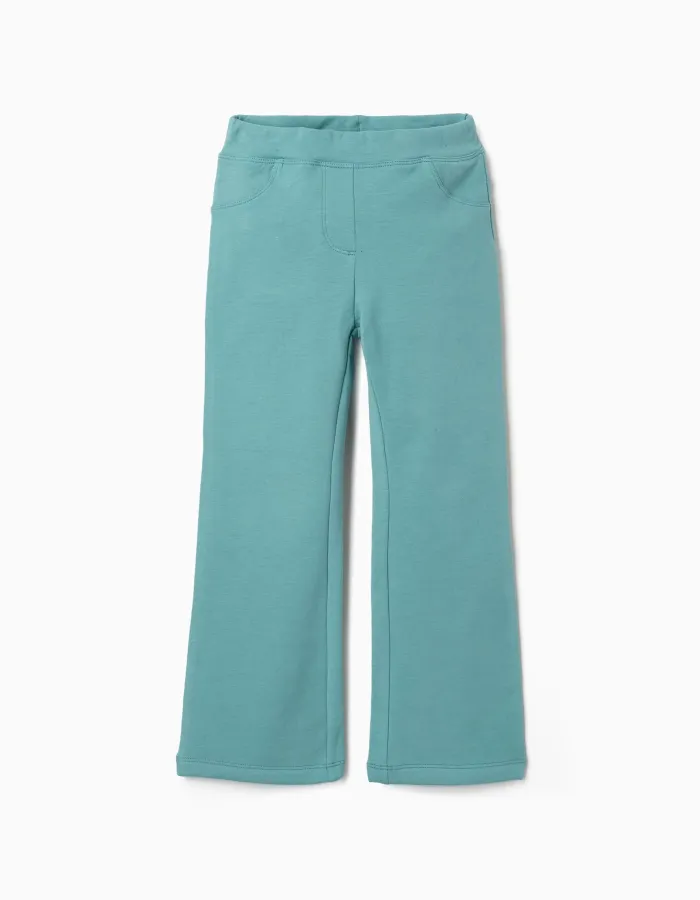 Flared brushed jeggings for girls, blue-green