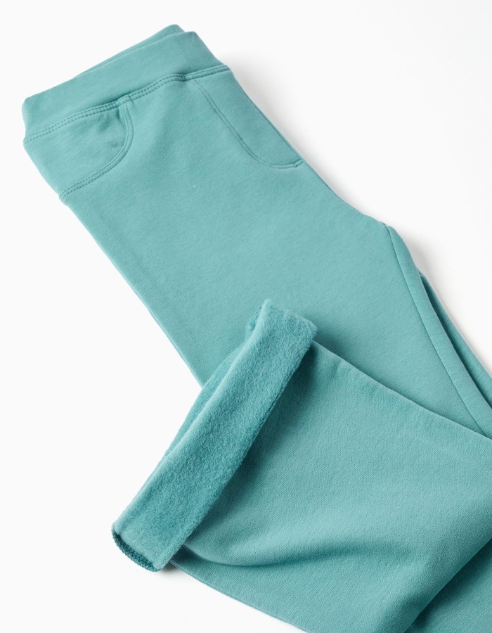 Flared brushed jeggings for girls, blue-green