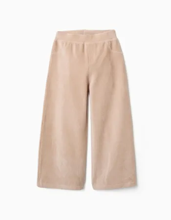 Wide leg corduroy trousers with elastic waist for girls, beige