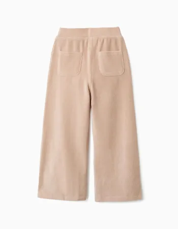 Wide leg corduroy trousers with elastic waist for girls, beige