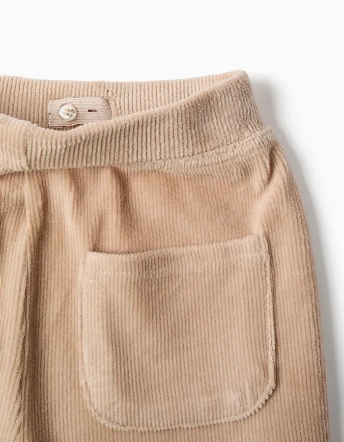 Wide leg corduroy trousers with elastic waist for girls, beige
