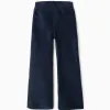 Flared corduroy leggings with elastic waist for girls, navy blue