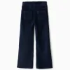 Flared corduroy leggings with elastic waist for girls, navy blue