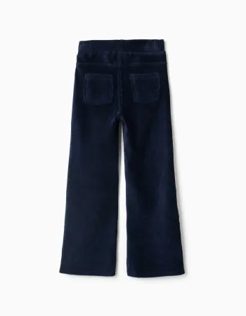 Flared corduroy leggings with elastic waist for girls, navy blue