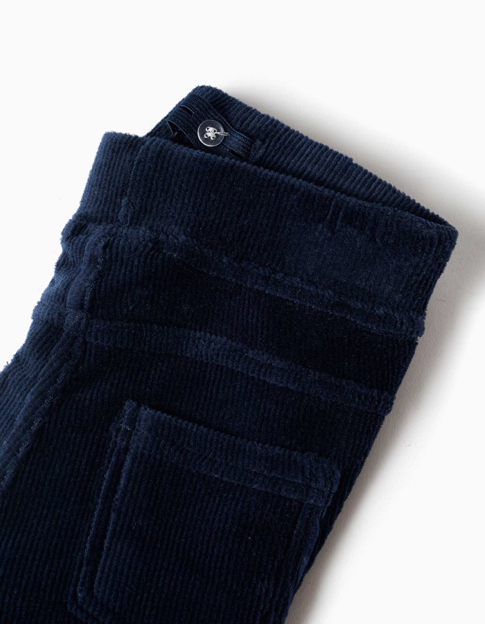 Flared corduroy leggings with elastic waist for girls, navy blue
