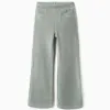 Flared corduroy leggings with elastic waist for girls, light green