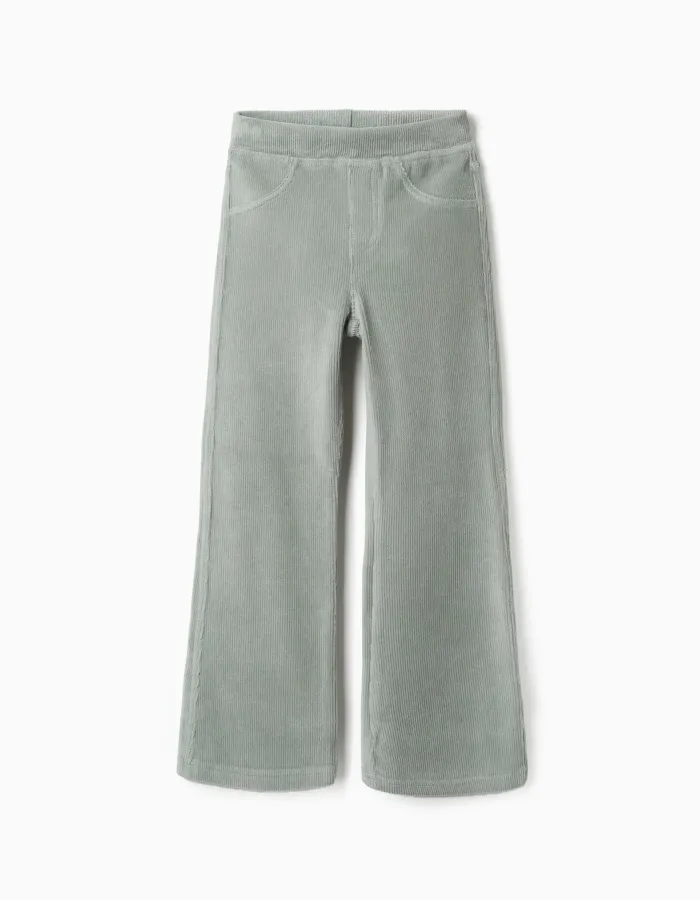 Flared corduroy leggings with elastic waist for girls, light green