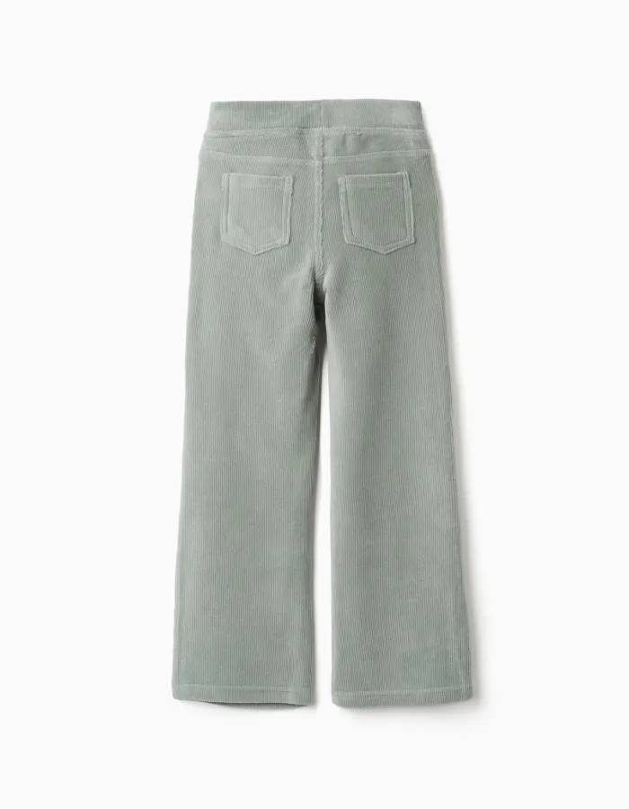 Flared corduroy leggings with elastic waist for girls, light green