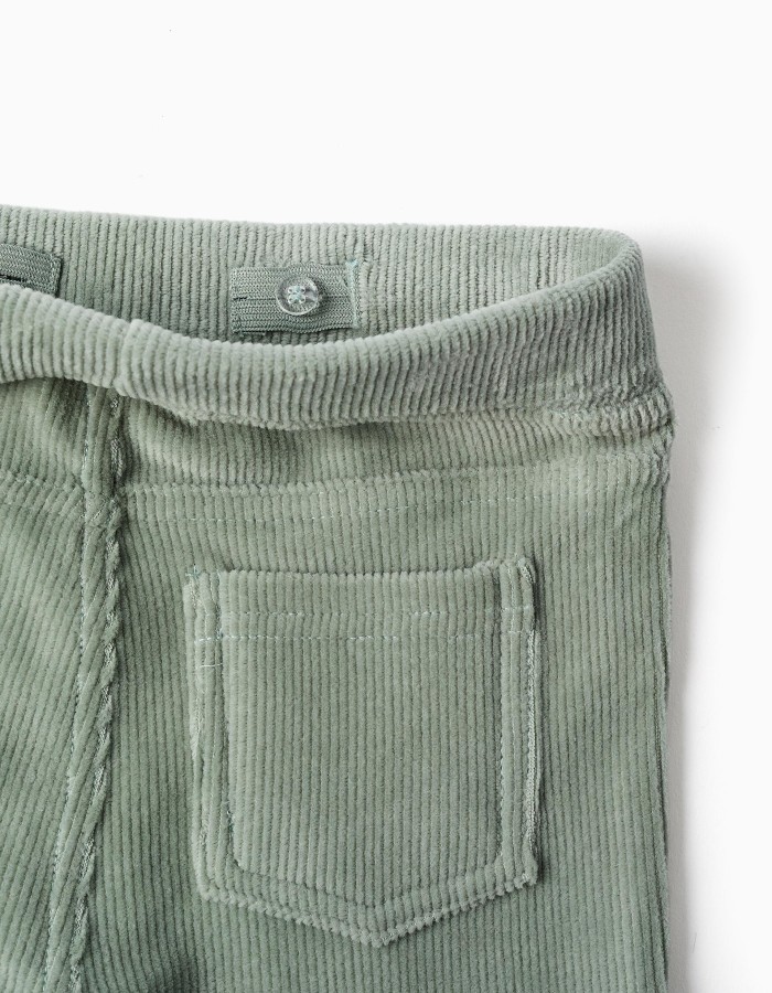 Flared corduroy leggings with elastic waist for girls, light green
