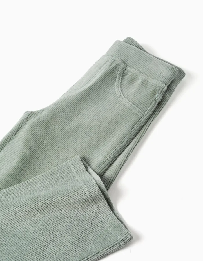 Flared corduroy leggings with elastic waist for girls, light green