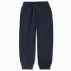 Fleece joggers with drawstring and pockets for girls, dark blue