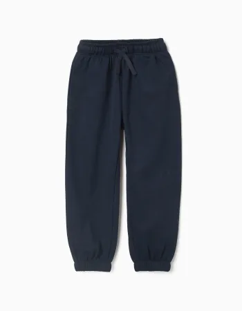 Fleece joggers with drawstring and pockets for girls, dark blue