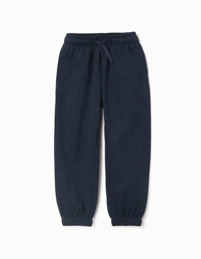 Fleece joggers with drawstring and pockets for girls, dark blue