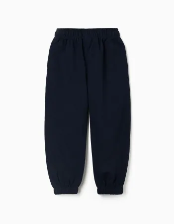 Fleece joggers with drawstring and pockets for girls, dark blue