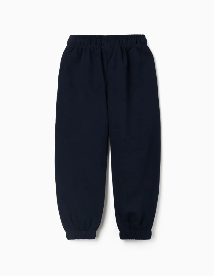Fleece joggers with drawstring and pockets for girls, dark blue