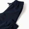 Fleece joggers with drawstring and pockets for girls, dark blue