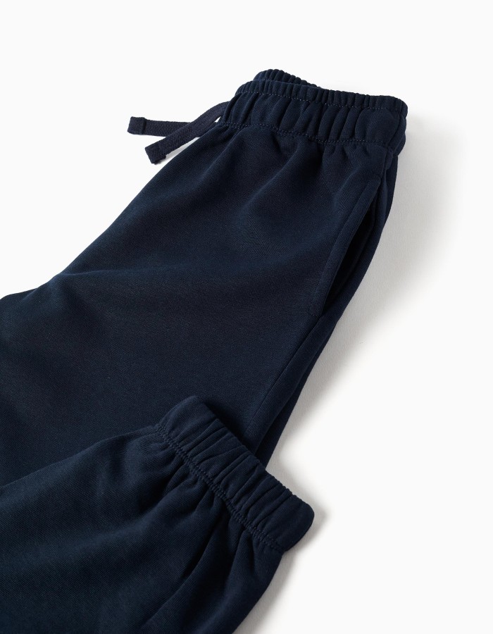 Fleece joggers with drawstring and pockets for girls, dark blue
