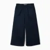 Wide leg trousers in interlock knit for girls, navy blue
