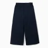 Wide leg trousers in interlock knit for girls, navy blue