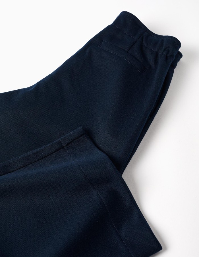 Wide leg trousers in interlock knit for girls, navy blue