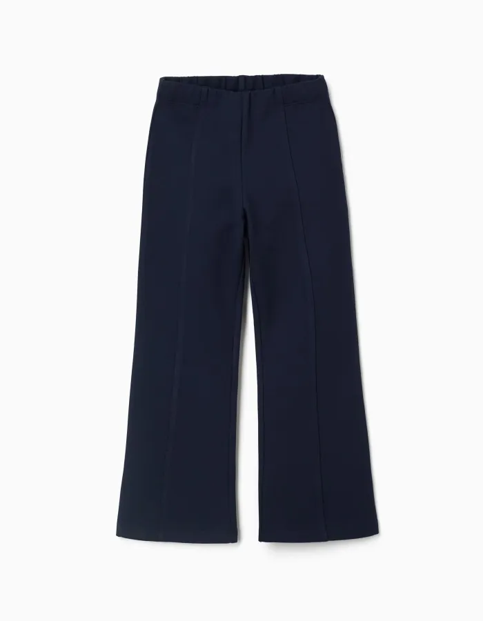 Flared Roma knit leggings for girls, dark blue