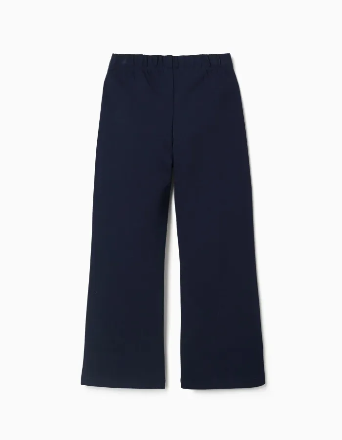 Flared Roma knit leggings for girls, dark blue