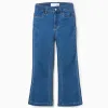 Flared jeans with adjustable waist and pockets for girls, blue