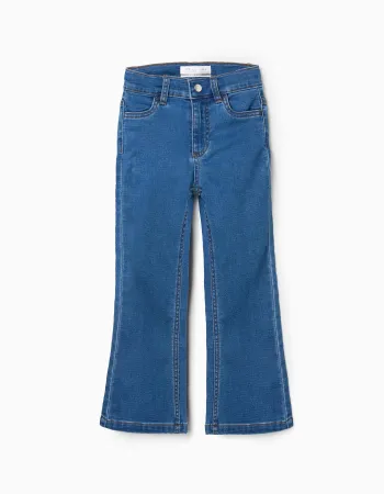Flared jeans with adjustable waist and pockets for girls, blue