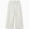 Striped cotton trousers with ric rac tape for girls, white/green