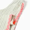 Striped cotton trousers with ric rac tape for girls, white/green