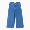 Wide leg jeans with front and back pockets for girls, blue