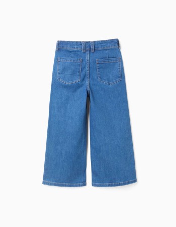 Wide leg jeans with front and back pockets for girls, blue