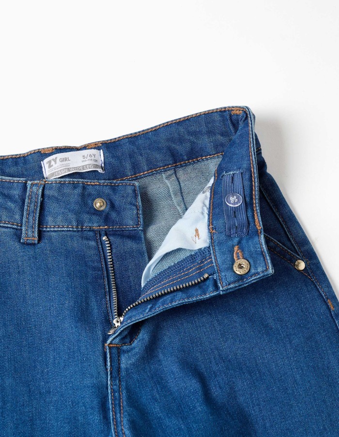 Wide leg jeans with front and back pockets for girls, blue