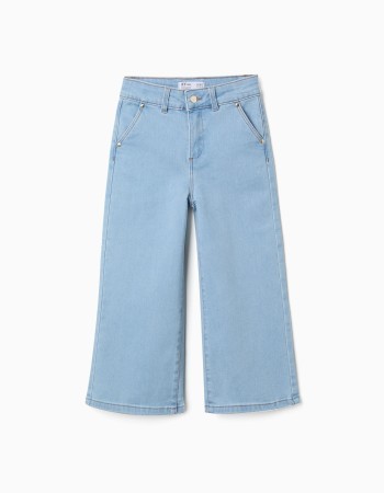 Wide leg jeans with front and back pockets for girls, light blue
