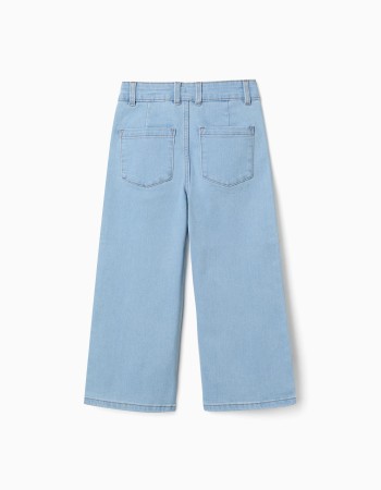 Wide leg jeans with front and back pockets for girls, light blue