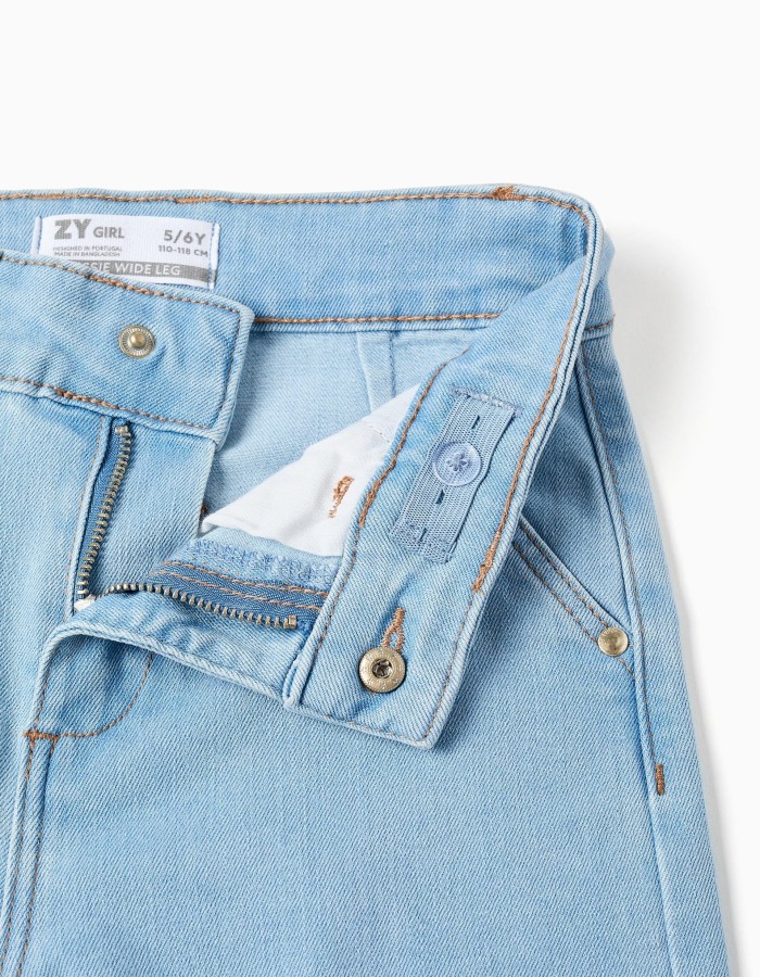 Wide leg jeans with front and back pockets for girls, light blue
