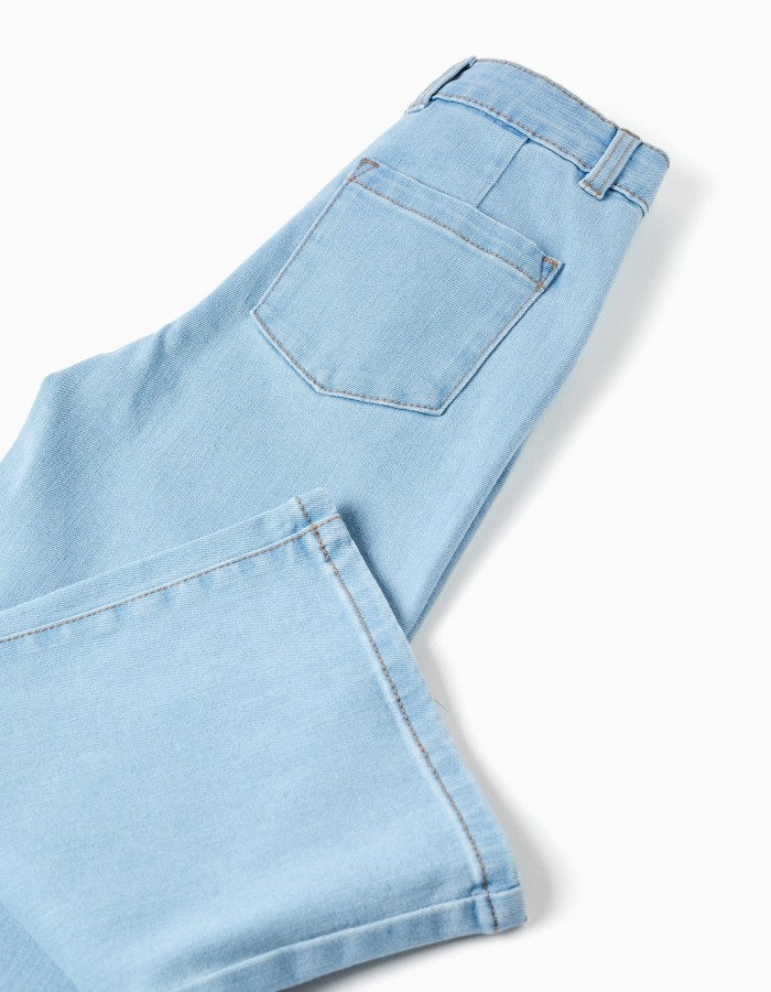 Wide leg jeans with front and back pockets for girls, light blue