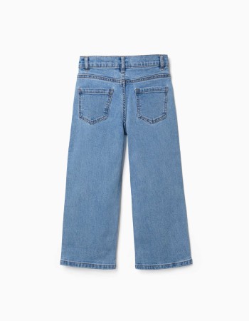 Straight fit denim trousers with 5 pockets for girls, blue