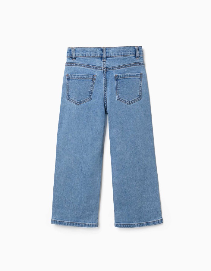 Straight fit denim trousers with 5 pockets for girls, blue